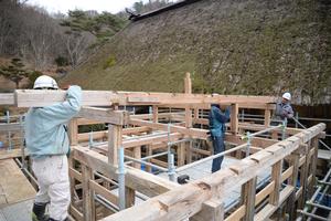 外便所小屋組解体中